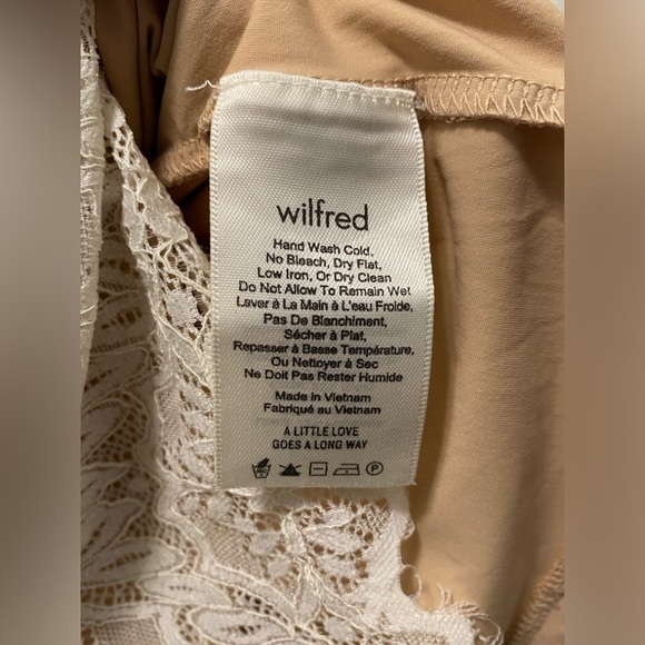 Wilfred Aritzia Adriane Lace Mock Neck Lined Blouse Size Medium Oak Nude VGUC - Picture 8 of 9
